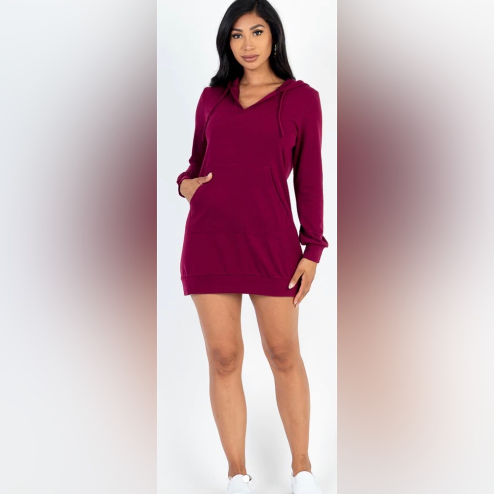 French Terry Hoodie Mini Dress- Burgundy- NWT